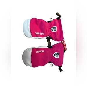 Hestra Army Leather Heli Ski Junior Jr. Mitt Gloves Fuchsia Size 4 Kids